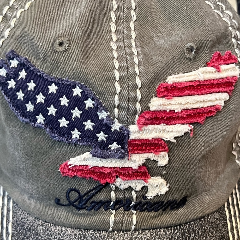 Gray Cap with American Flag Eagle Design